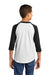 Sport-Tek YT200 Youth 3/4 Sleeve Crewneck T-Shirt White/Black Model Back