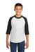 Sport-Tek YT200 Youth 3/4 Sleeve Crewneck T-Shirt White/Black Model Front