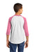 Sport-Tek YT200 Youth 3/4 Sleeve Crewneck T-Shirt White/Bright Pink Model Back