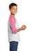 Sport-Tek YT200 Youth 3/4 Sleeve Crewneck T-Shirt White/Bright Pink Model Side