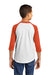 Sport-Tek YT200 Youth 3/4 Sleeve Crewneck T-Shirt White/Deep Orange Model Back