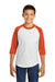 Sport-Tek YT200 Youth 3/4 Sleeve Crewneck T-Shirt White/Deep Orange Model Front