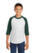 Sport-Tek YT200 Youth 3/4 Sleeve Crewneck T-Shirt White/Forest Green Model Front