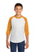 Sport-Tek YT200 Youth 3/4 Sleeve Crewneck T-Shirt White/Gold Model Front