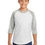 Sport-Tek Youth 3/4 Sleeve Crewneck T-Shirt - White/Heather Grey