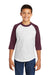 Sport-Tek YT200 Youth 3/4 Sleeve Crewneck T-Shirt White/Maroon Model Front