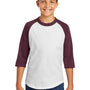 Sport-Tek Youth 3/4 Sleeve Crewneck T-Shirt - White/Maroon