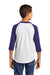 Sport-Tek YT200 Youth 3/4 Sleeve Crewneck T-Shirt White/Purple Model Back