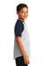 Sport-Tek YT201 Youth Short Sleeve Crewneck T-Shirt Heather Grey/Navy Blue Model Side