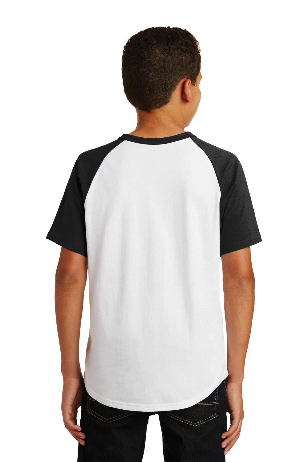 Sport-Tek YT201 Youth Short Sleeve Crewneck T-Shirt White/Black Model Back