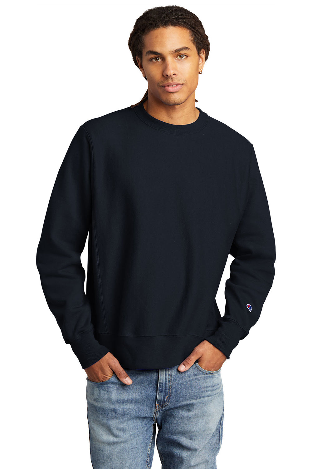 S149/S1049 Mens Navy Blue Crewneck Resistant — Sweatshirt Shrink Champion