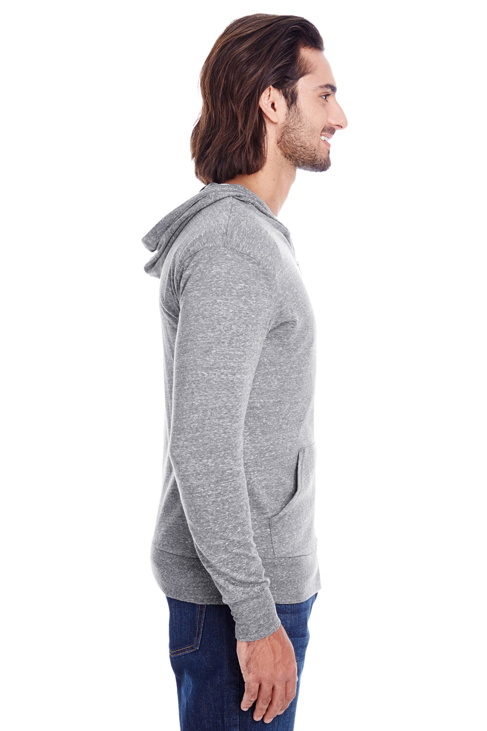 Threadfast Apparel 302Z Mens Full Zip Hooded Sweatshirt Hoodie Grey Side