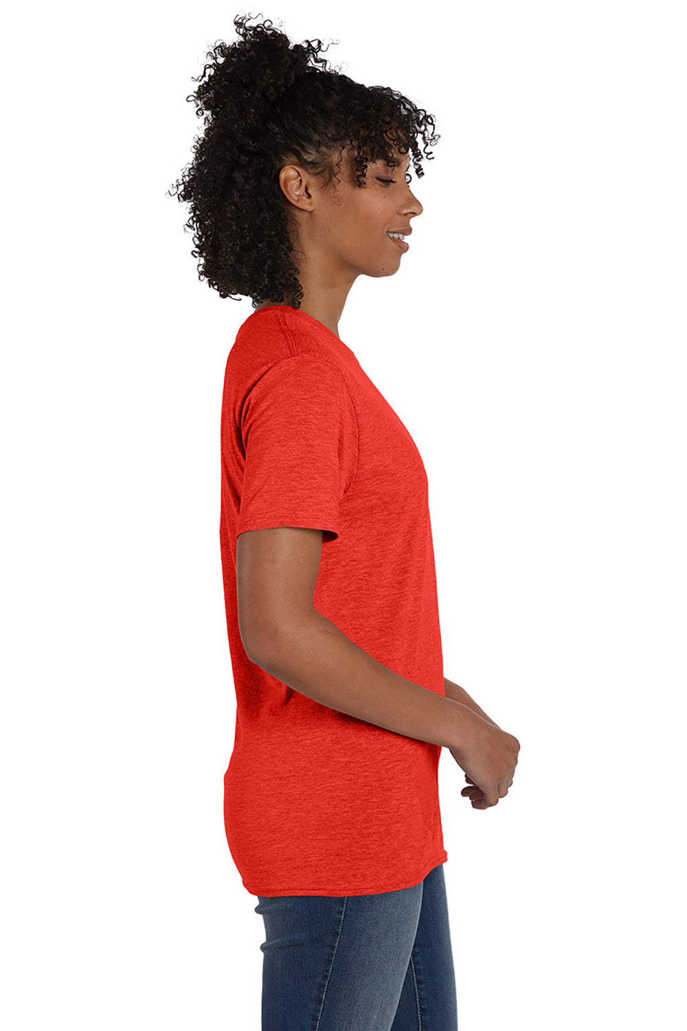 Hanes 4980 Mens Nano-T Short Sleeve Crewneck T-Shirt Heather Poppy Red SIde