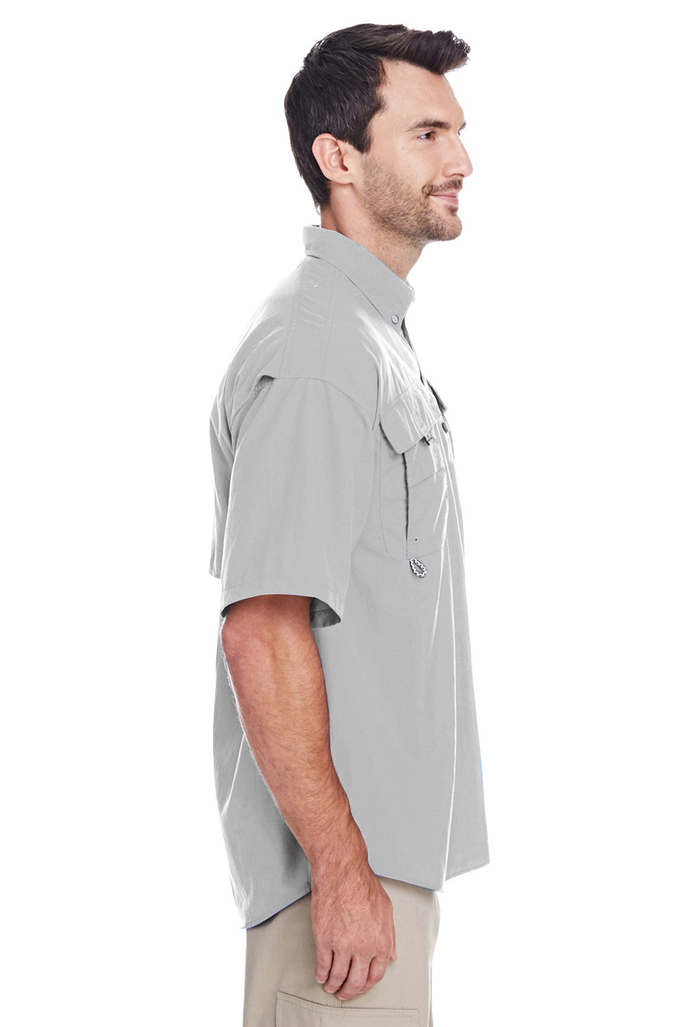 Columbia 7047/101165 Mens Cool Grey Bahama II Moisture Wicking Short Sleeve  Button Down Shirt w/ Double Pockets —