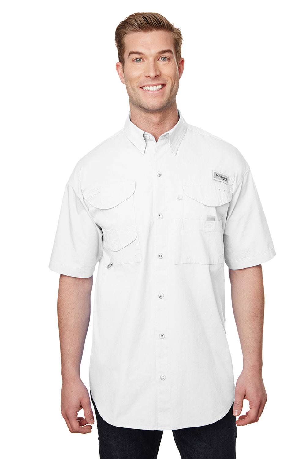 Columbia Mens Bonehead Short Sleeve Button Down Shirt w/ Double Pockets -  White