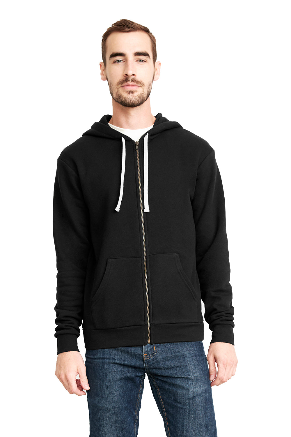 Next Level NL9602/9602 Mens Black Fleece Full Zip Hooded Sweatshirt ...