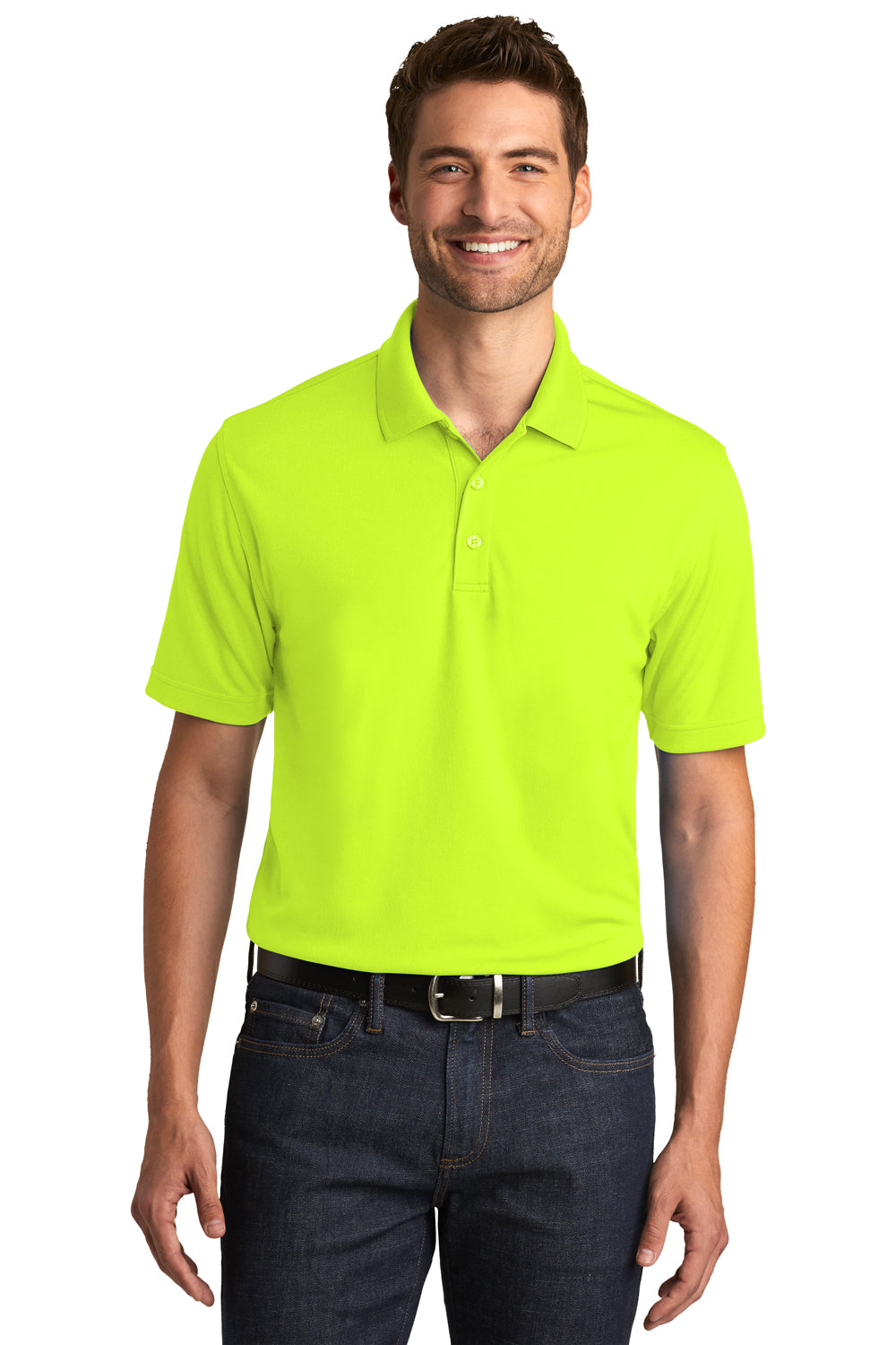 Port Authority K110 Mens Safety Yellow Dry Zone Moisture Wicking Short  Sleeve Polo Shirt —