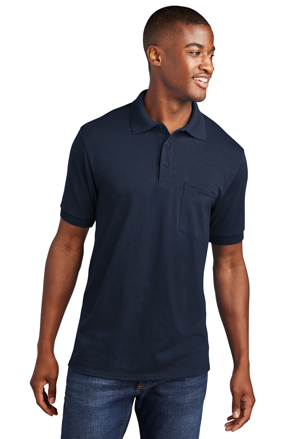 Port & Company KP55P — w/ Stain Sleeve Shirt Pocket Navy Core Short Resistant Deep Mens Blue Polo