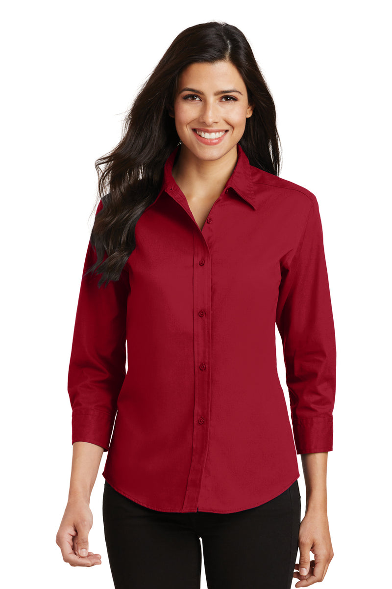 Port Authority L612 Womens Red Easy Care Wrinkle Resistant 3/4 Sleeve ...