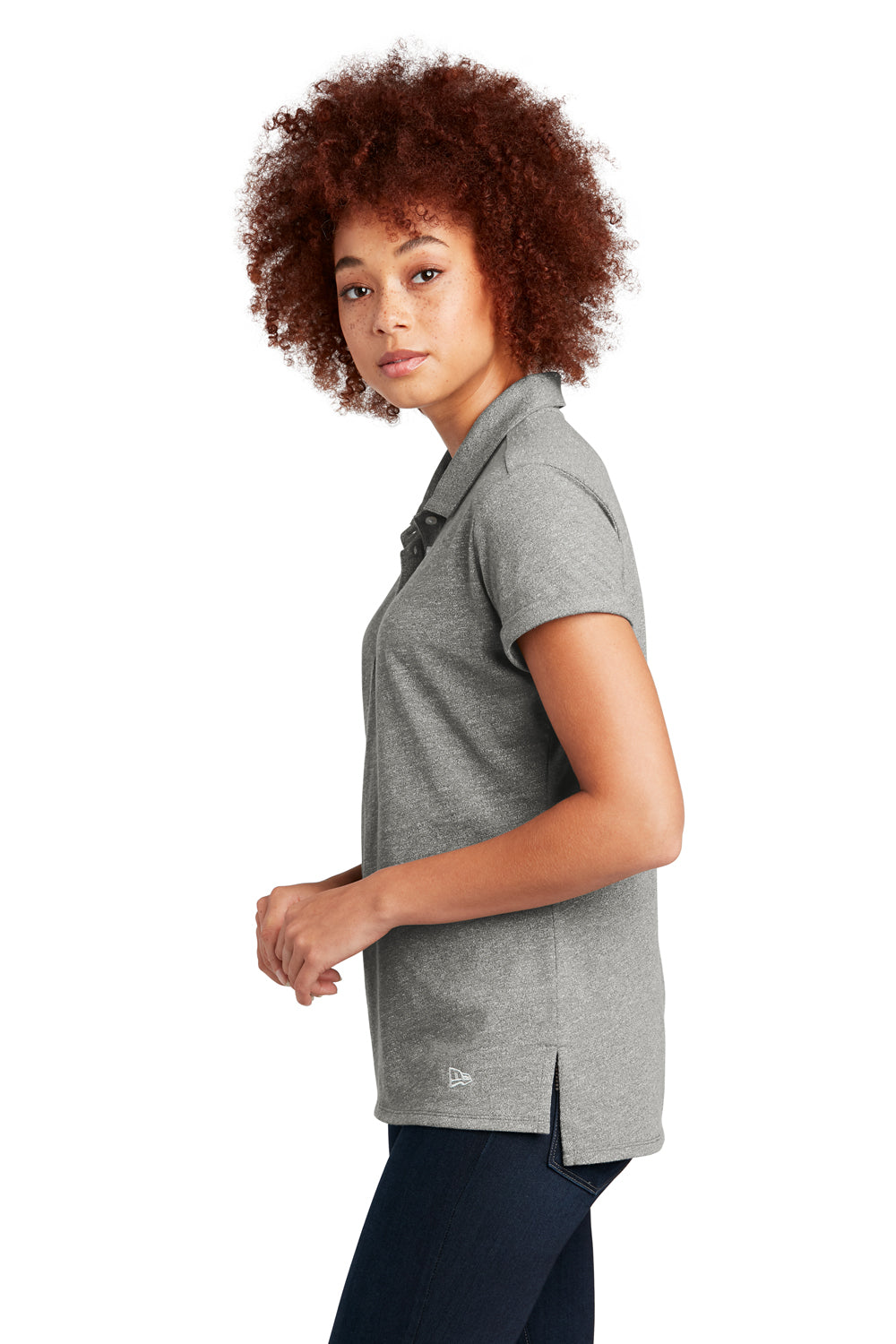 New Era Womens Slub Twist Short Sleeve Polo Shirt Shadow Grey Twist Side