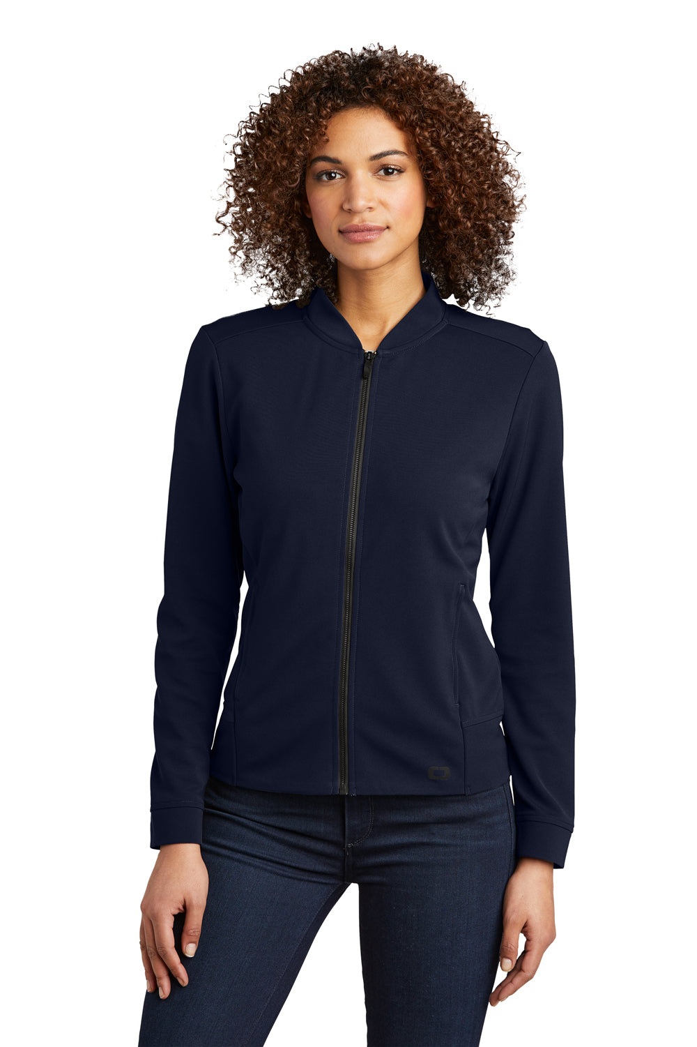 Ogio Womens Hinge Full Zip Jacket River Navy Blue Front