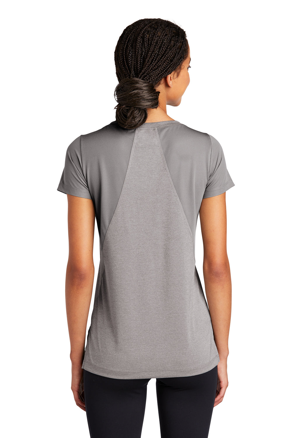 Sport-Tek Womens Endeavor Short Sleeve V-Neck T-Shirt Heather Light Grey/Light Grey Side