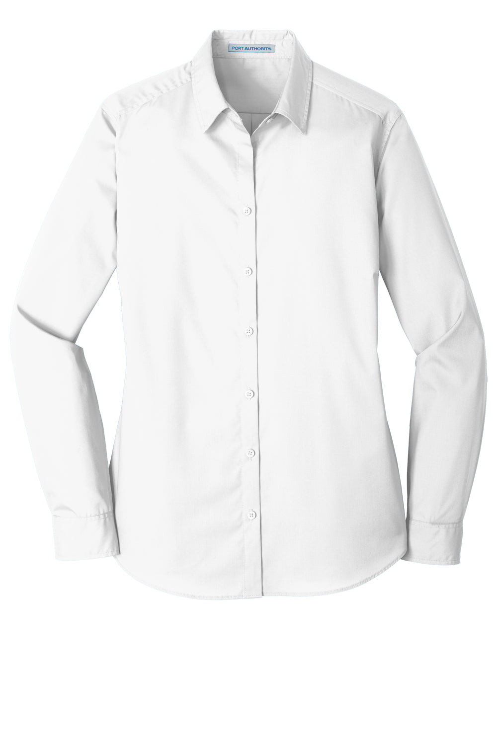 White Poplin Long Sleeve Button-Up