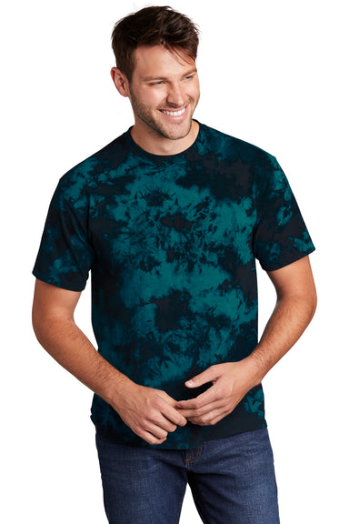Port & Company Mens Crystal Tie-Dye Short Sleeve Crewneck T-Shirt Black/Teal Front