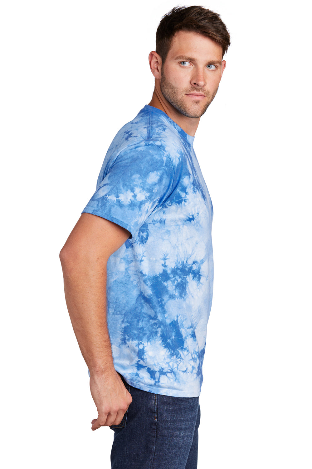 Port & Company Mens Crystal Tie-Dye Short Sleeve Crewneck T-Shirt Sky Blue Side