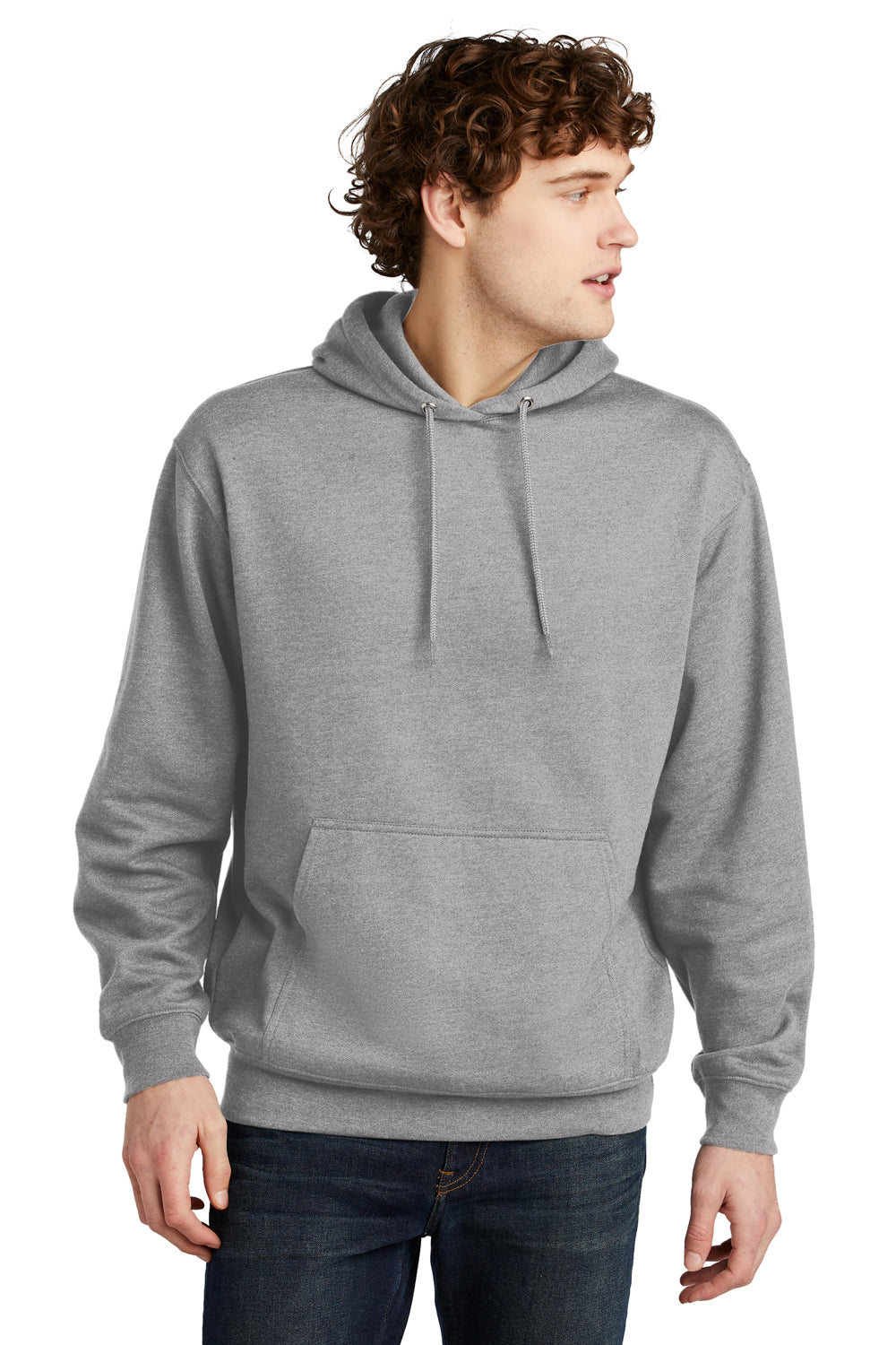 Port & Company PC79H Mens Fleece Hooded Sweatshirt Hoodie Heather Grey Front