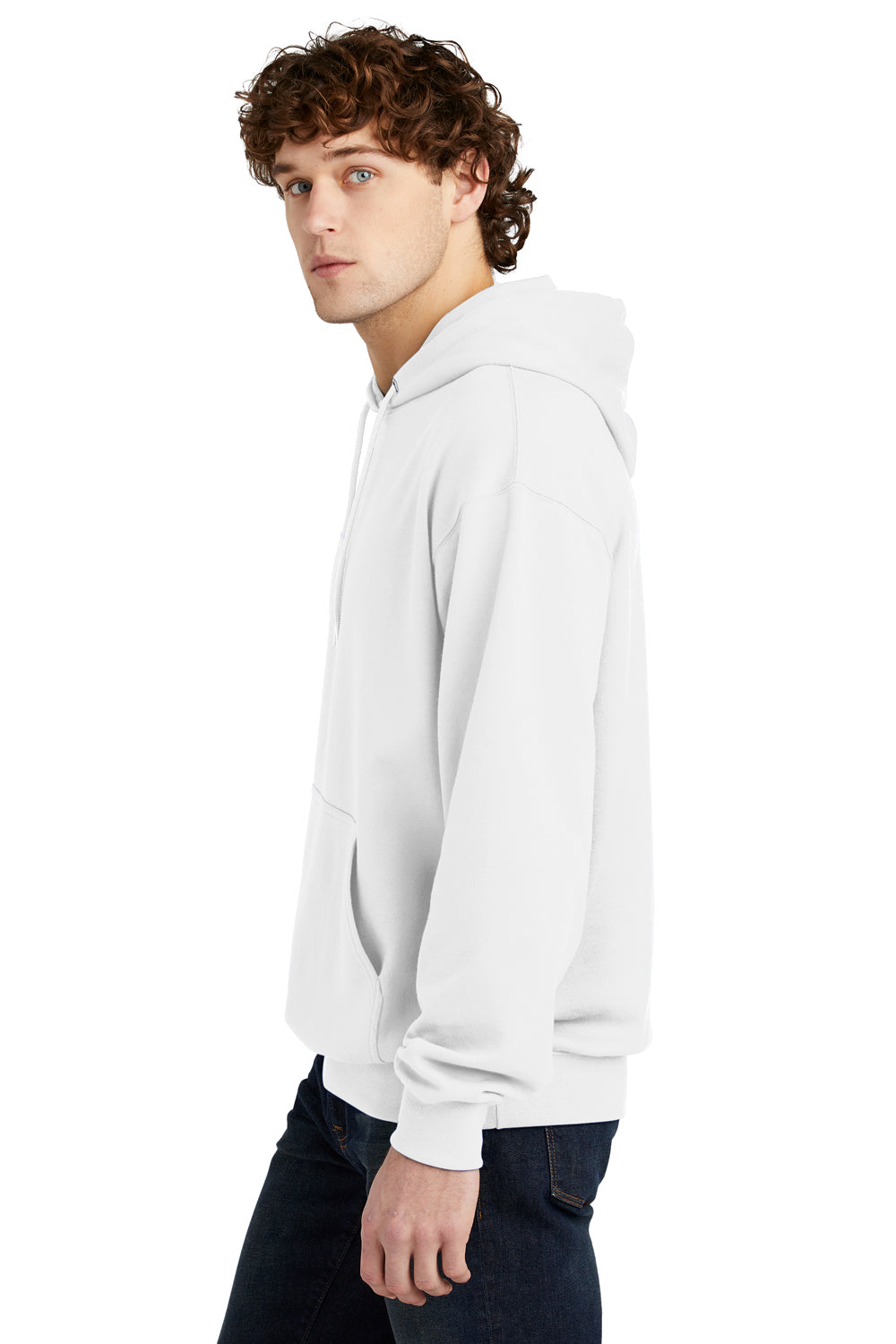 Port & Company PC79H Mens Fleece Hooded Sweatshirt Hoodie White Side