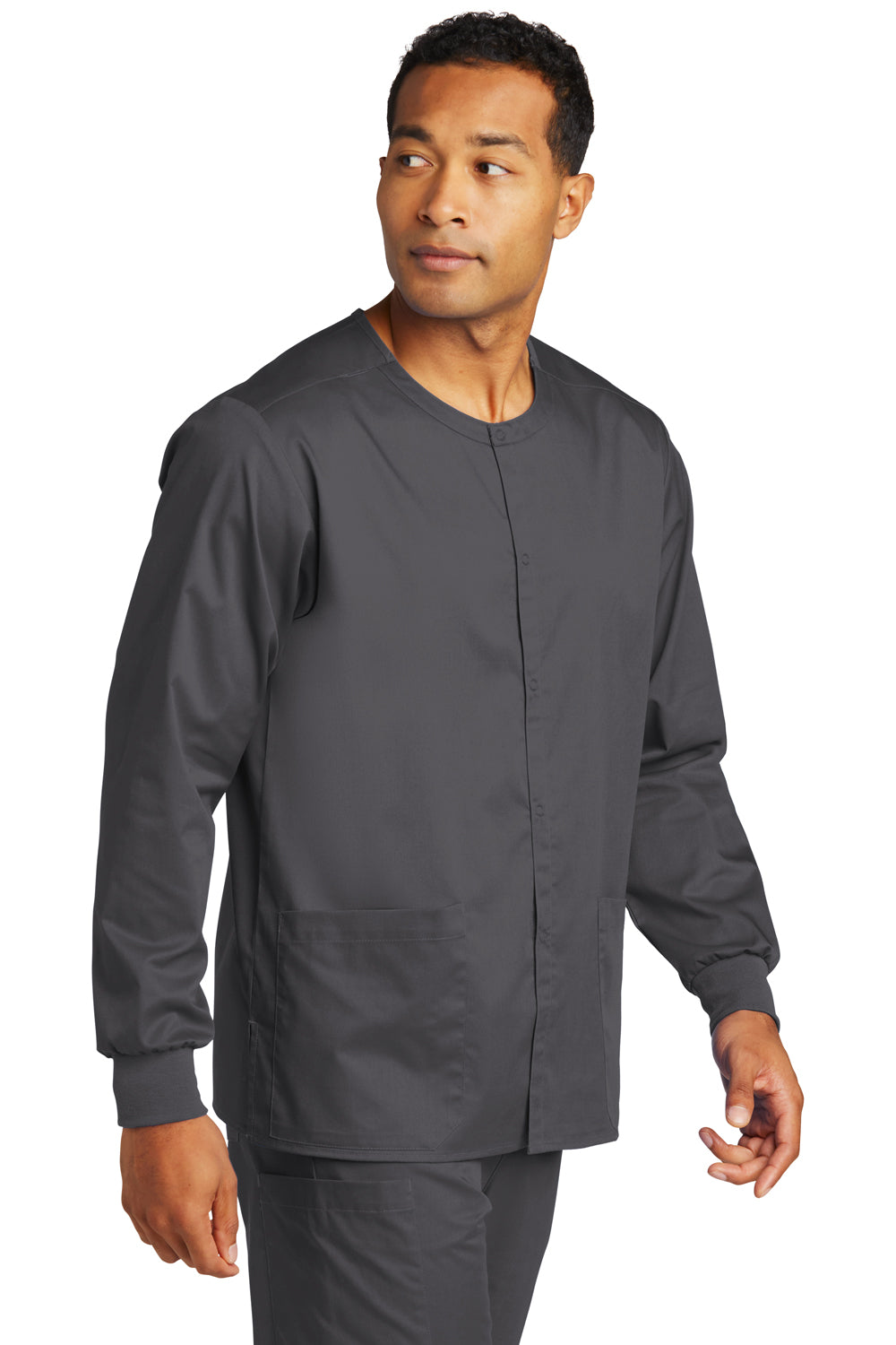 Wonderwink WW3080 WorkFlex Snap Front Scrub Jacket Pewter Grey 3Q