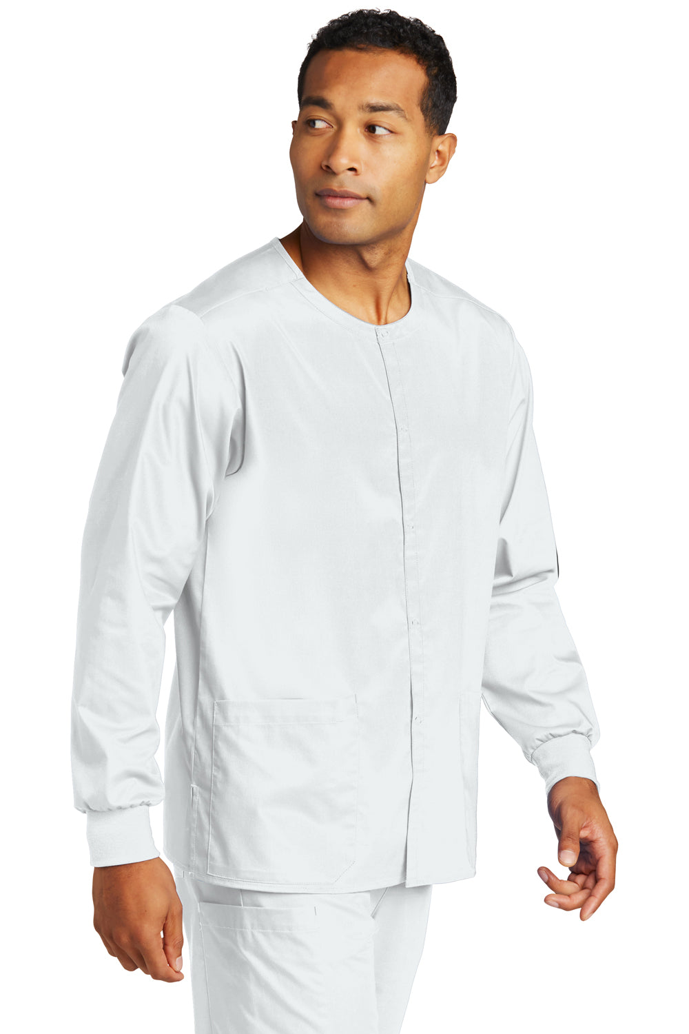 Wonderwink WW3080 WorkFlex Snap Front Scrub Jacket White 3Q