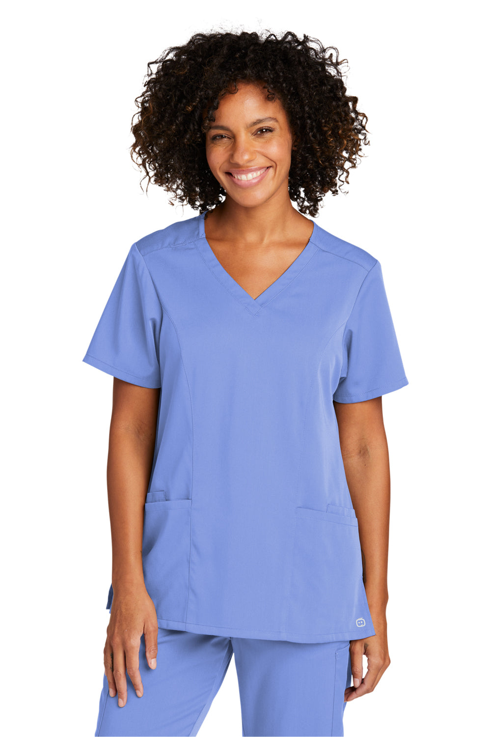 Wonderwink WW4168 Premiere Flex Short Sleeve V-Neck Shirt w/ Pockets Ceil Blue Front