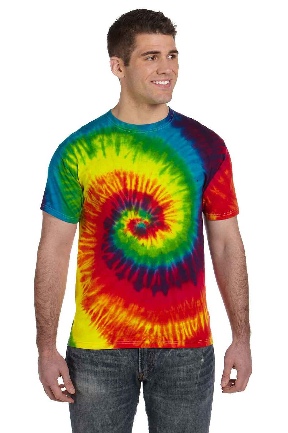 Tie-Dye CD100 Mens Reactive Rainbow Short Sleeve Crewneck T-Shirt