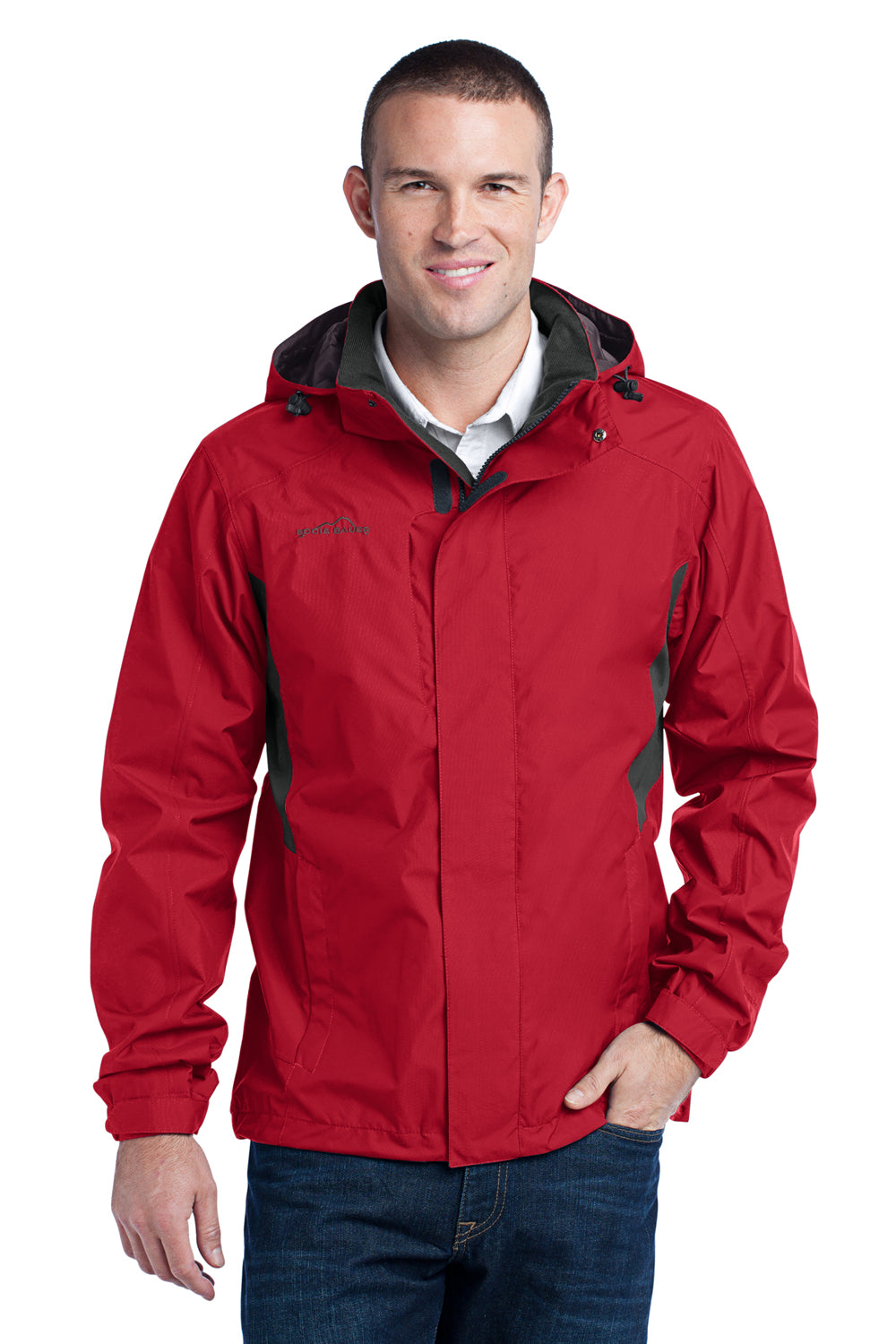 Eddie Bauer EB550 Mens Waterproof Full Zip Hooded Jacket Red Front