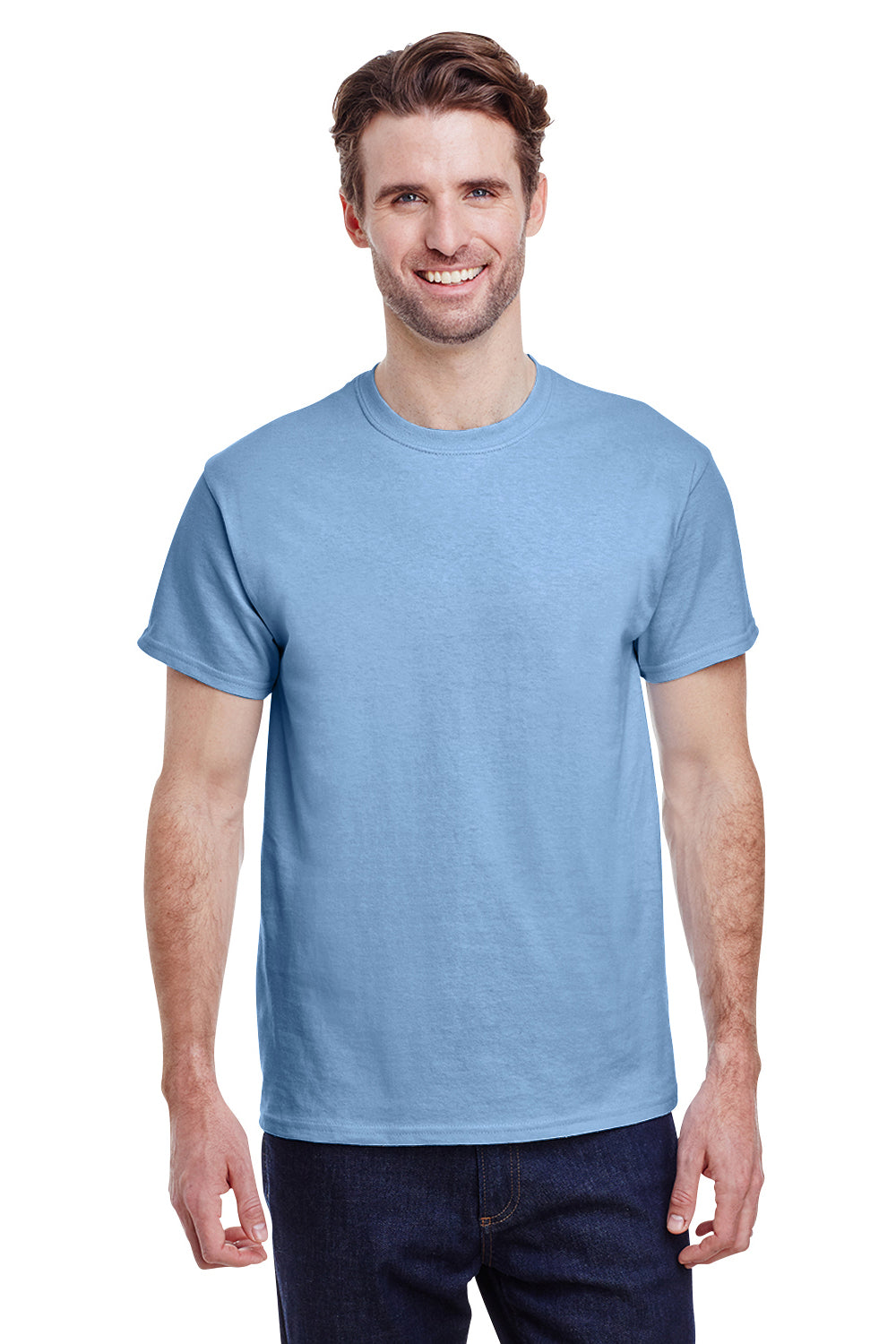 Gildan G500 Mens Short Sleeve Crewneck T-Shirt Light Blue Front