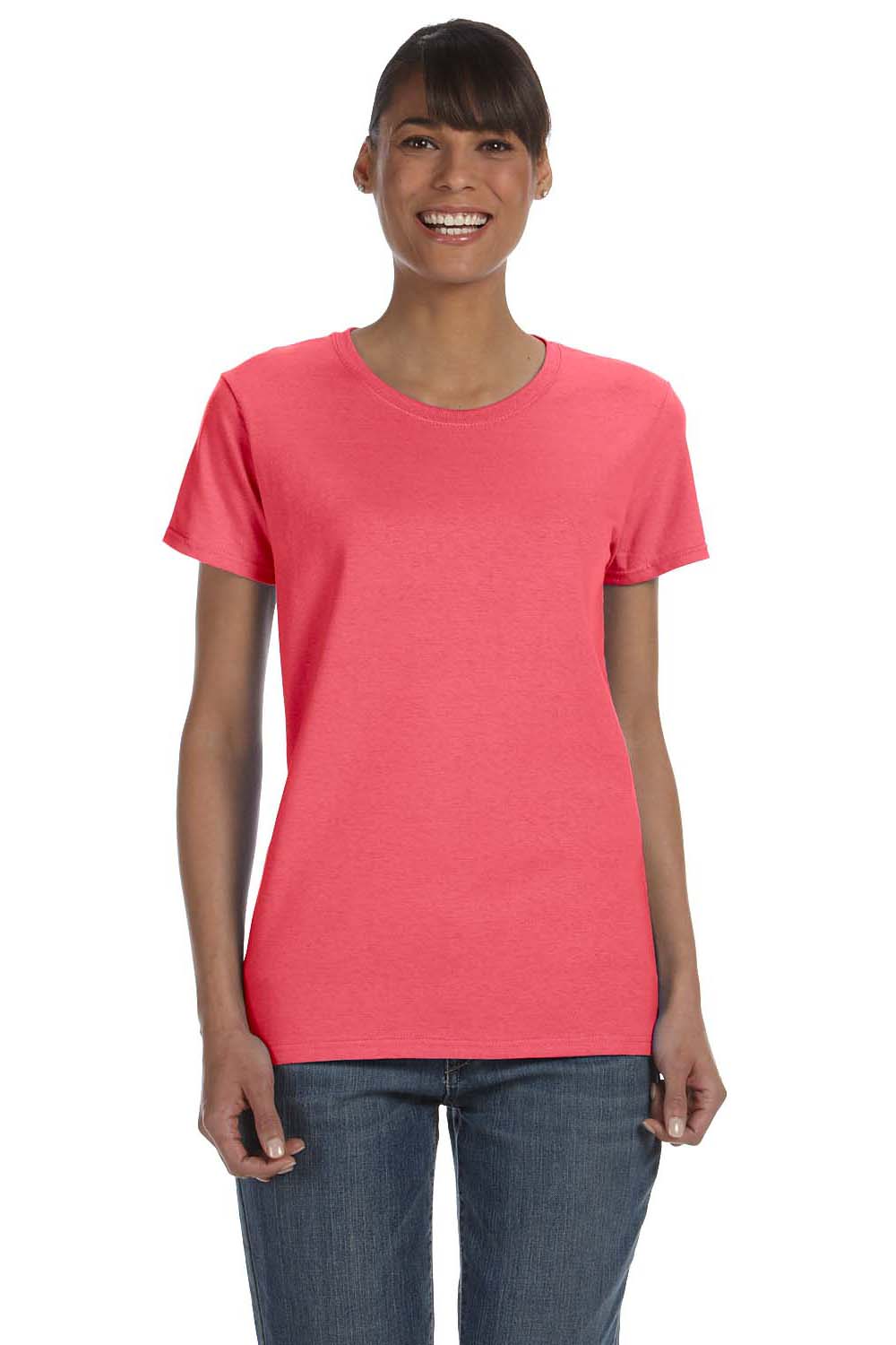 Gildan G500L Womens Short Sleeve Crewneck T-Shirt Coral Silk Pink Front