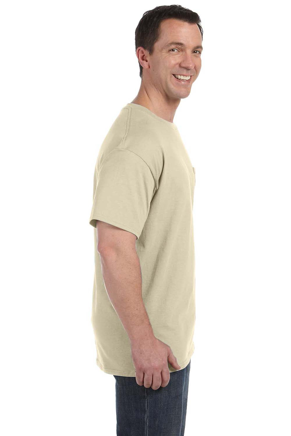 Hanes H5590 Mens ComfortSoft Short Sleeve Crewneck T-Shirt w/ Pocket Sand Brown Side