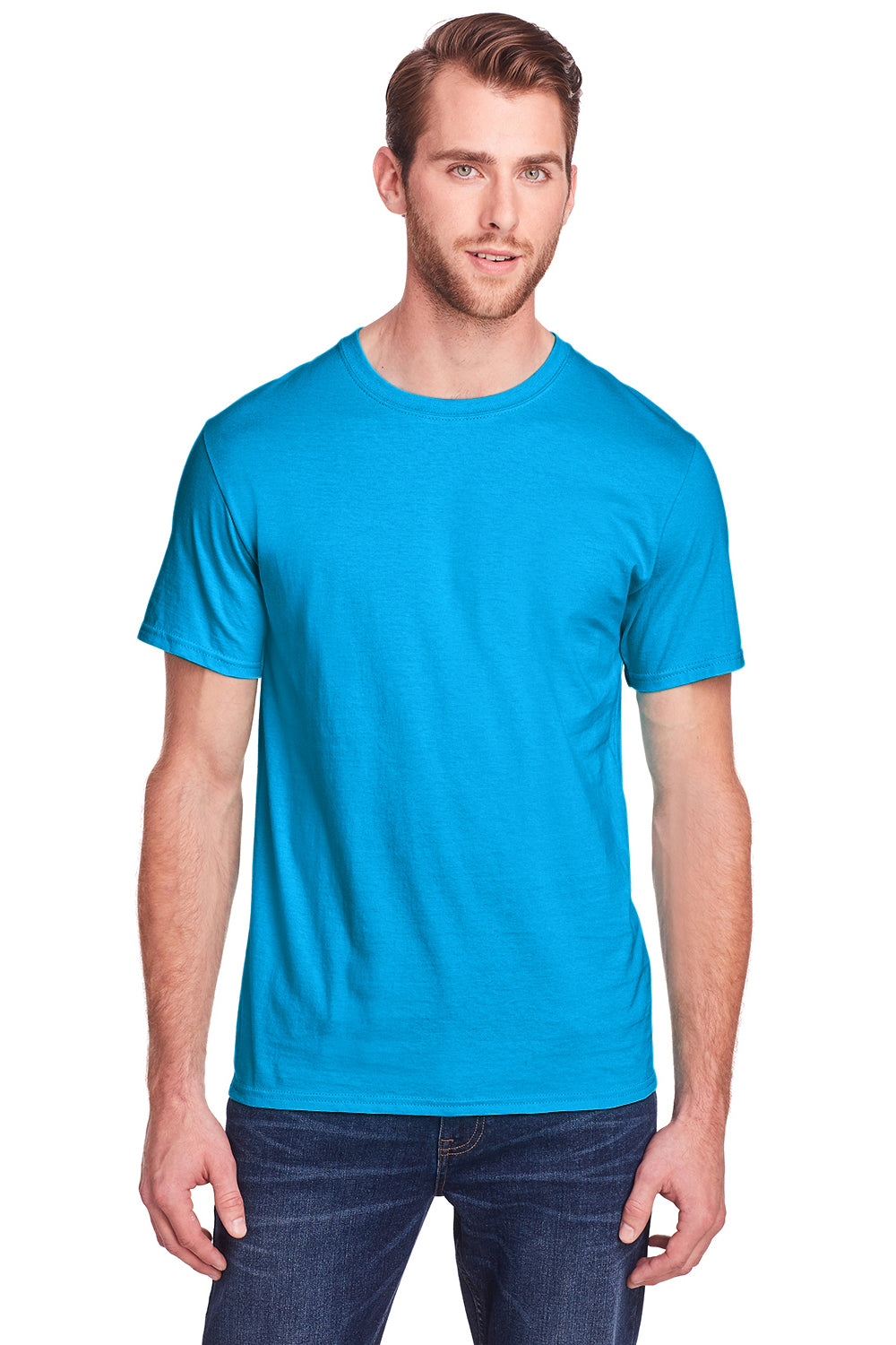 Fruit Of The Loom IC47MR Mens Pacific Blue Iconic Short Sleeve Crewneck T- Shirt —