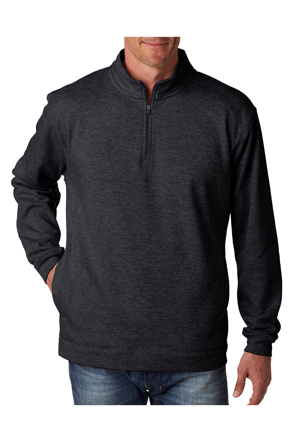 J America JA8614 Mens Cosmic Fleece 1/4 Zip Sweatshirt Onyx Black Front