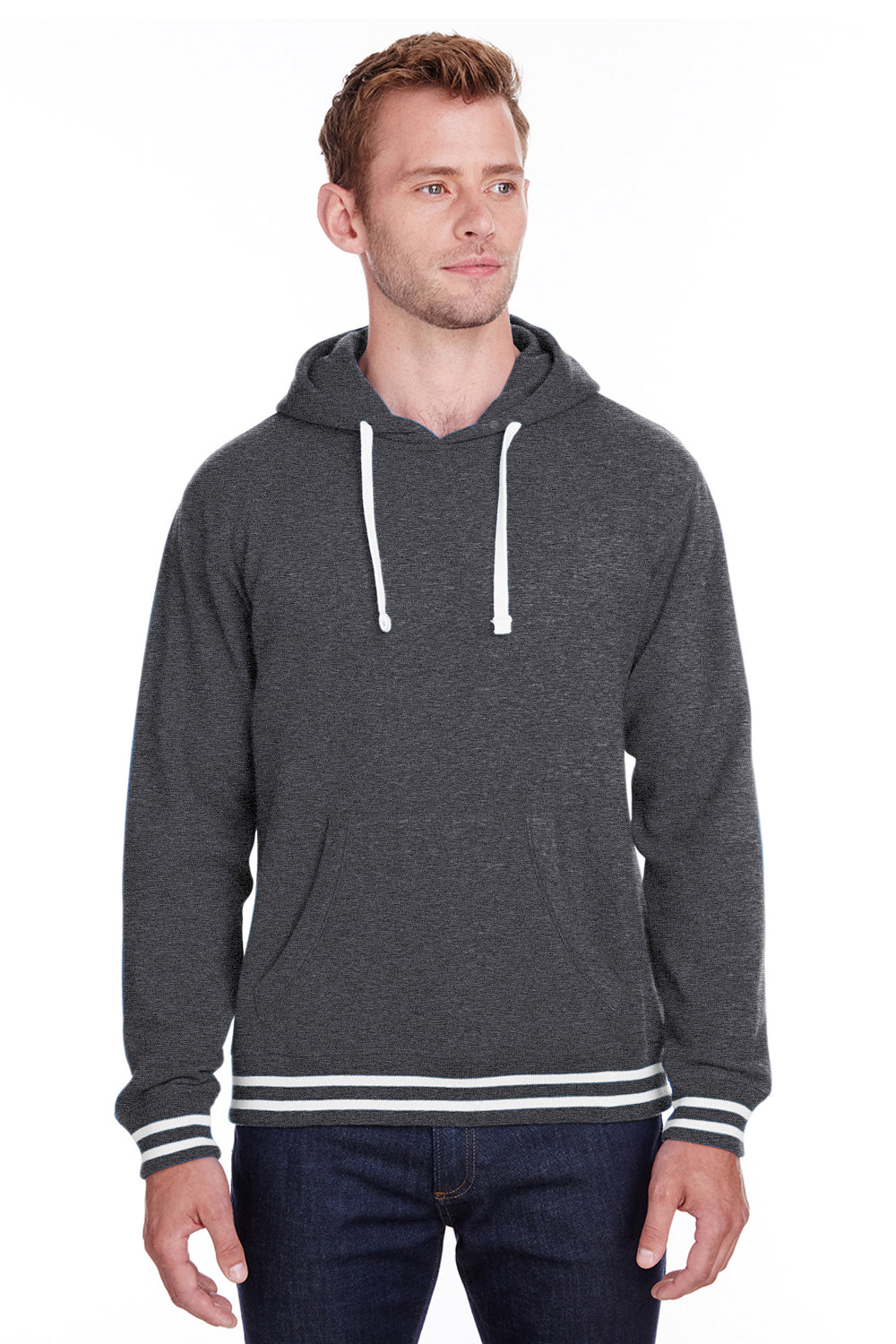 J America JA8649 Mens Relay Fleece Hooded Sweatshirt Hoodie Black Front