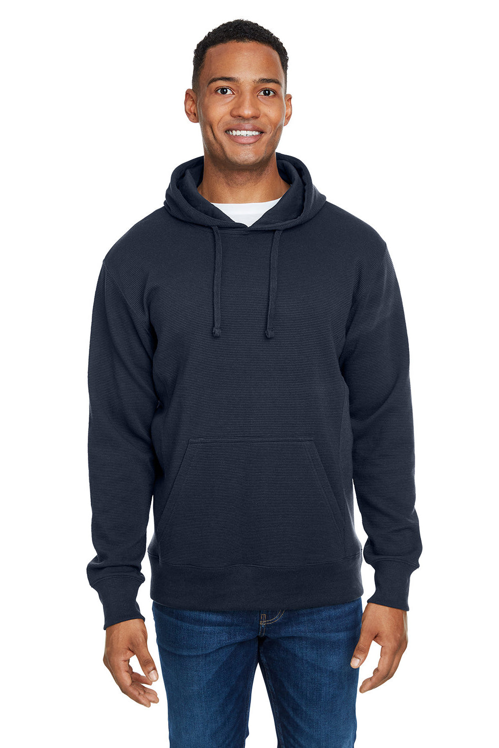 J America JA8706 Mens Navy Blue Ripple Fleece Hooded Sweatshirt