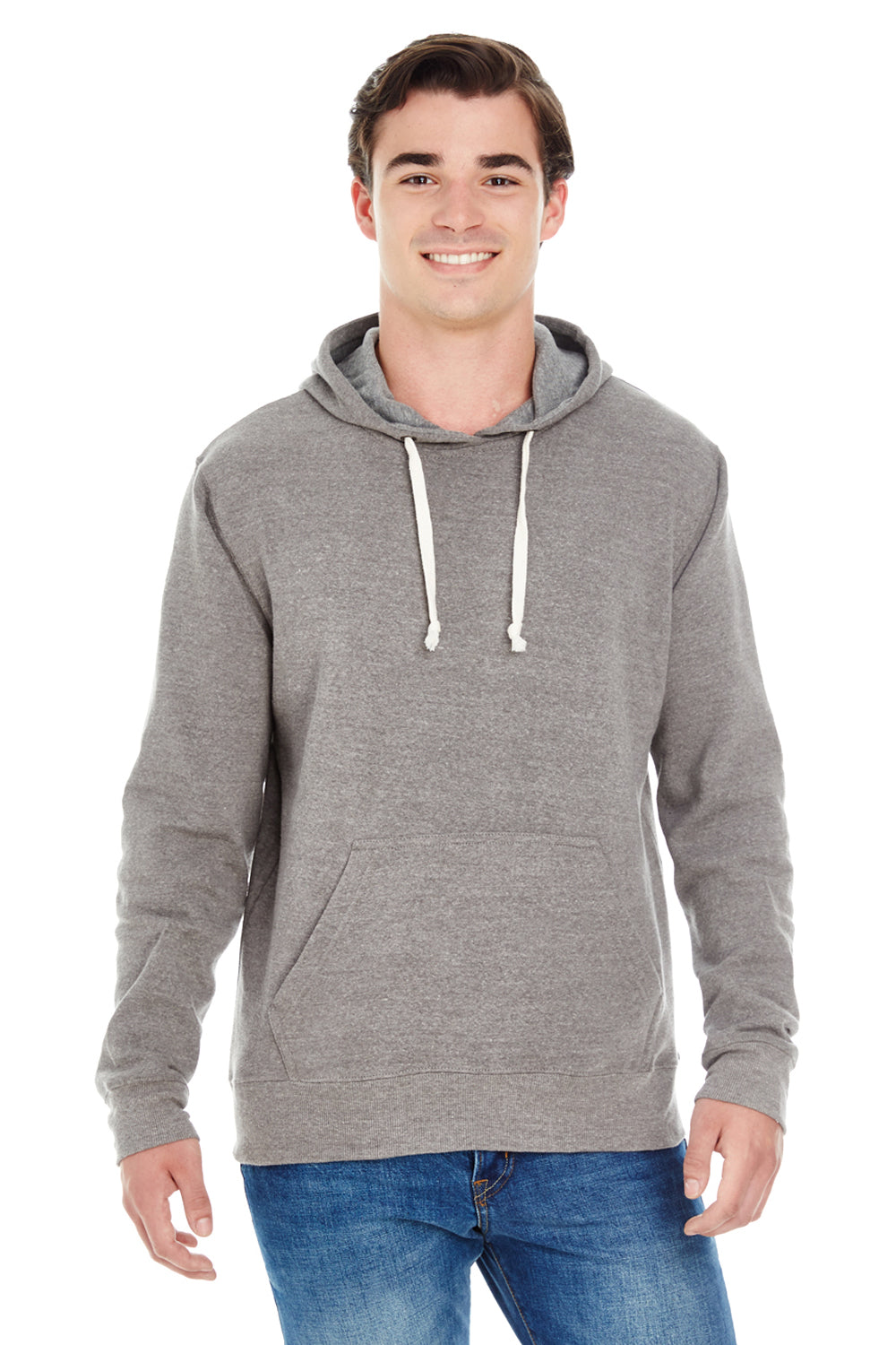 J America JA8871 Mens Fleece Hooded Sweatshirt Hoodie Smoke Grey Front