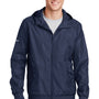 Sport-Tek Mens Wind & Water Resistant Full Zip Hooded Jacket - True Navy Blue - Closeout