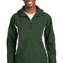 Sport-Tek Mens 1/4 Zip Hooded Jacket - Forest Green/White - Closeout