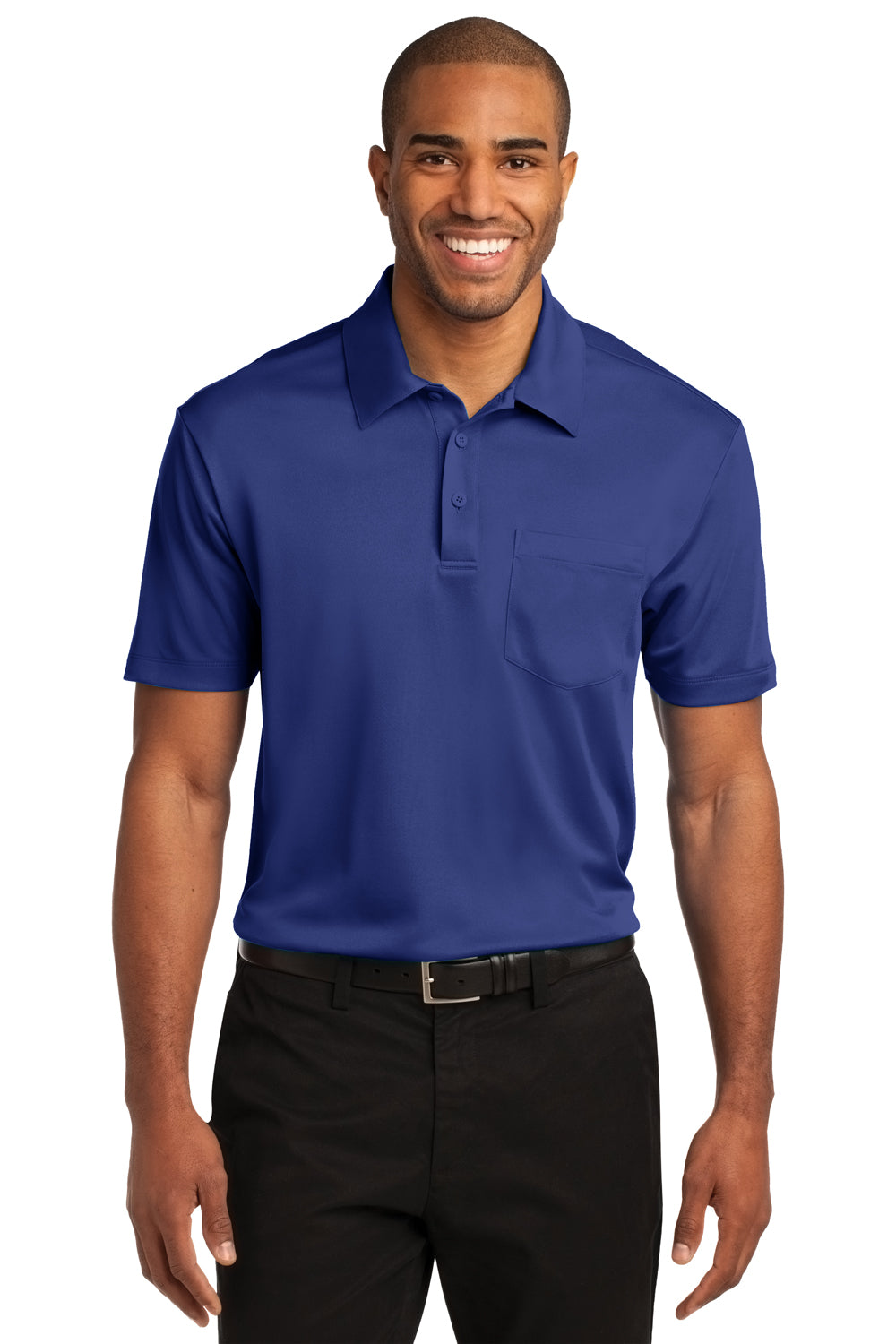 Port Authority K540P Mens Royal Blue Silk Touch Performance Moisture  Wicking Short Sleeve Polo Shirt w/ Pocket —