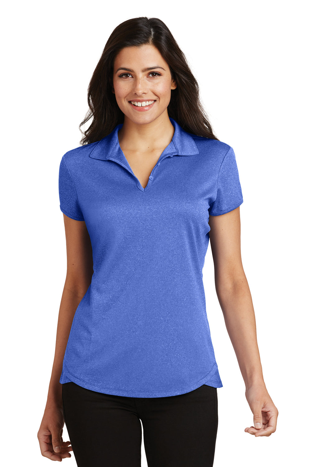 Port Authority L576 Womens Trace Moisture Wicking Short Sleeve Polo Shirt Heather Royal Blue Front