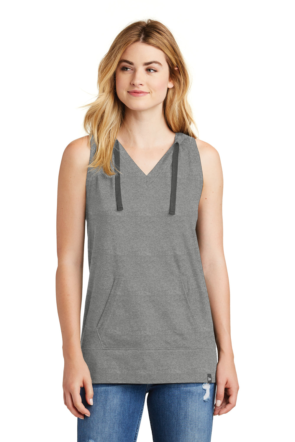 New Era LNEA106 Womens Heritage Hooded Tank Top Heather Shadow Grey Front