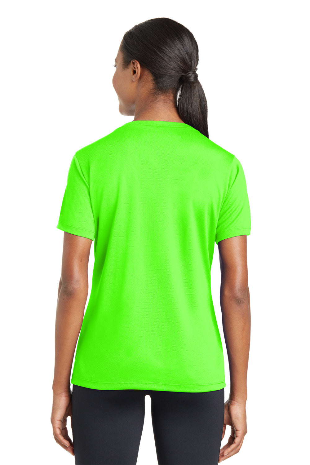 Sport-Tek LST340 Womens Neon Green Sleeve T-Shirt Short — Wicking Moisture RacerMesh V-Neck